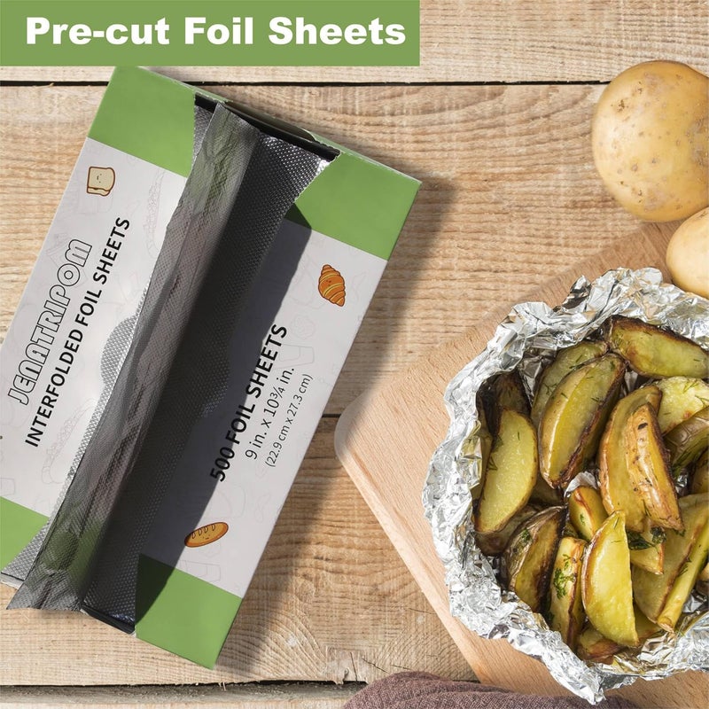Jenatripom Aluminum Foil Sheets, 9 x 10.75 inch, 1000 Sheets, Pop-Up Dispenser, Premium Quality, High Temp Resistant, Easy Access, Versatile Wrapper - Image 2